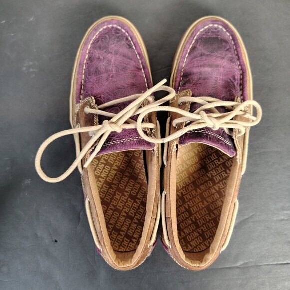 Durango Loafers Boat Shoes Women's Size 9 Medium Brown Purple Tooled Leather - Picture 7 of 10